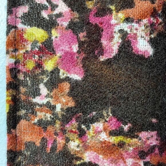 Brown with pink & green almost square scarf w 2 tassels on opposite corners - Picture 2 of 6